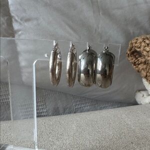 Sterling Silver Hoop Earring Lot | 2 Pairs Vintage Hoops
